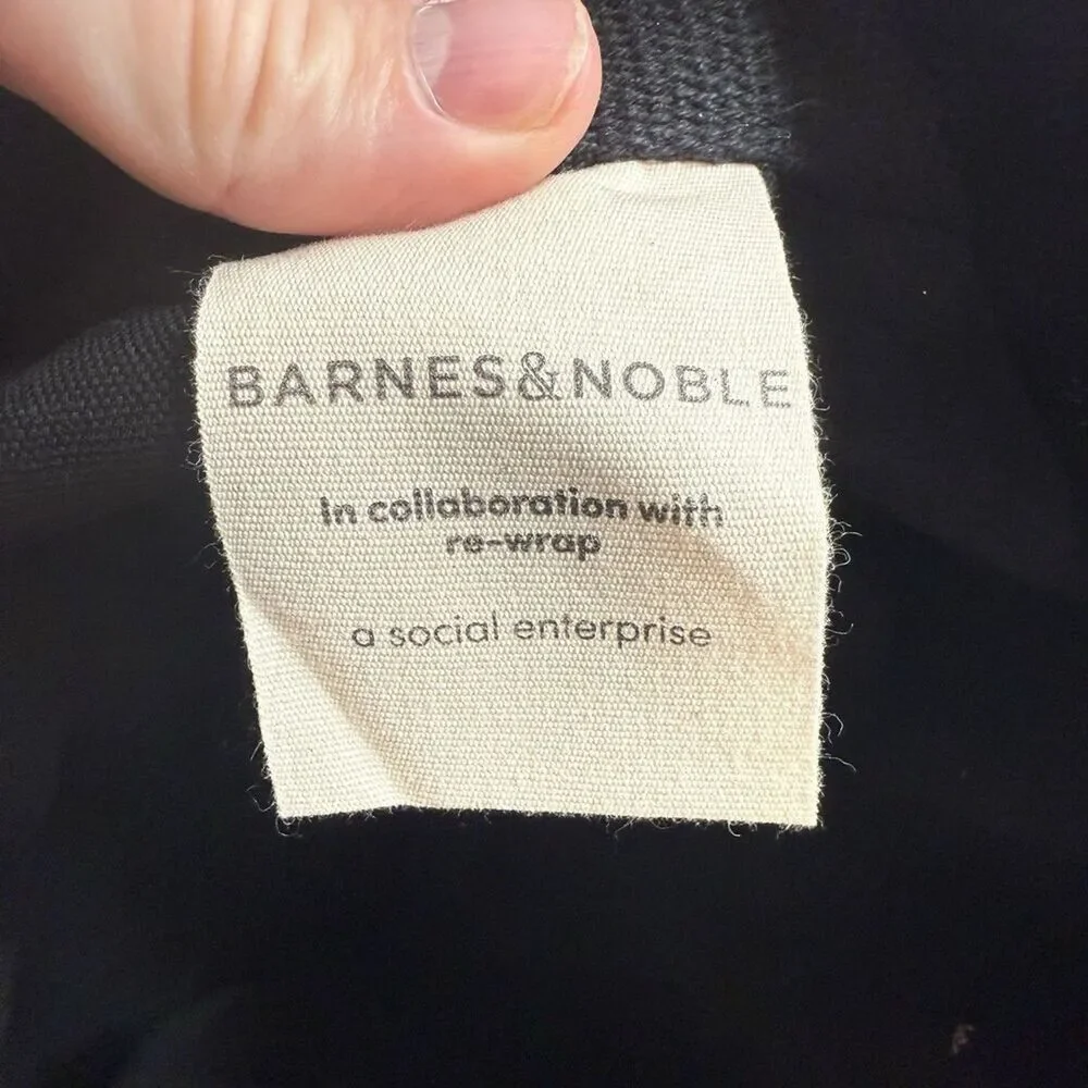 Barnes & Noble Canvas Tote Bag Black and Gold 14